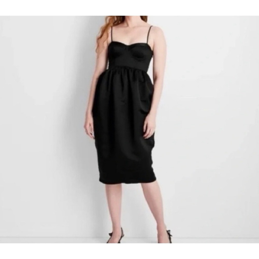 Future Collective Bustier Bubble Midi Dress Womens‎ Small Black NEW Satin